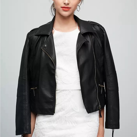 David's Bridal Just Married Embroidered Black Vegan Leather Moto Jacket Large - Picture 2 of 5